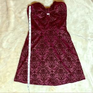 Burgundy and black velvet off shoulder dress